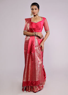 Red Dupion Silk Saree With Blouse Piece