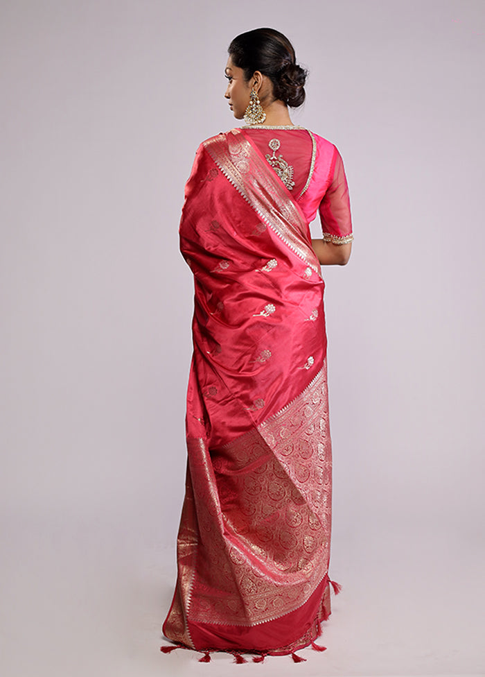 Red Dupion Silk Saree With Blouse Piece