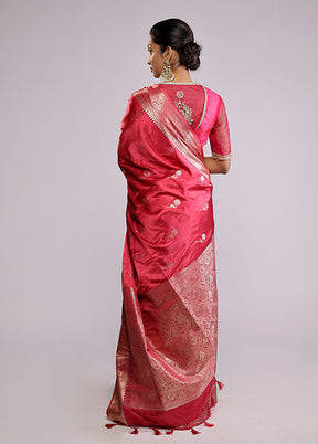 Red Dupion Silk Saree With Blouse Piece