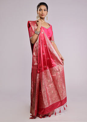 Red Dupion Silk Saree With Blouse Piece