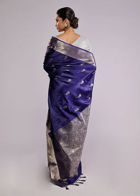 Blue Dupion Silk Saree With Blouse Piece