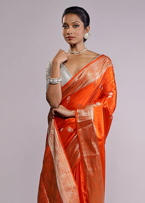 Orange Dupion Silk Saree With Blouse Piece