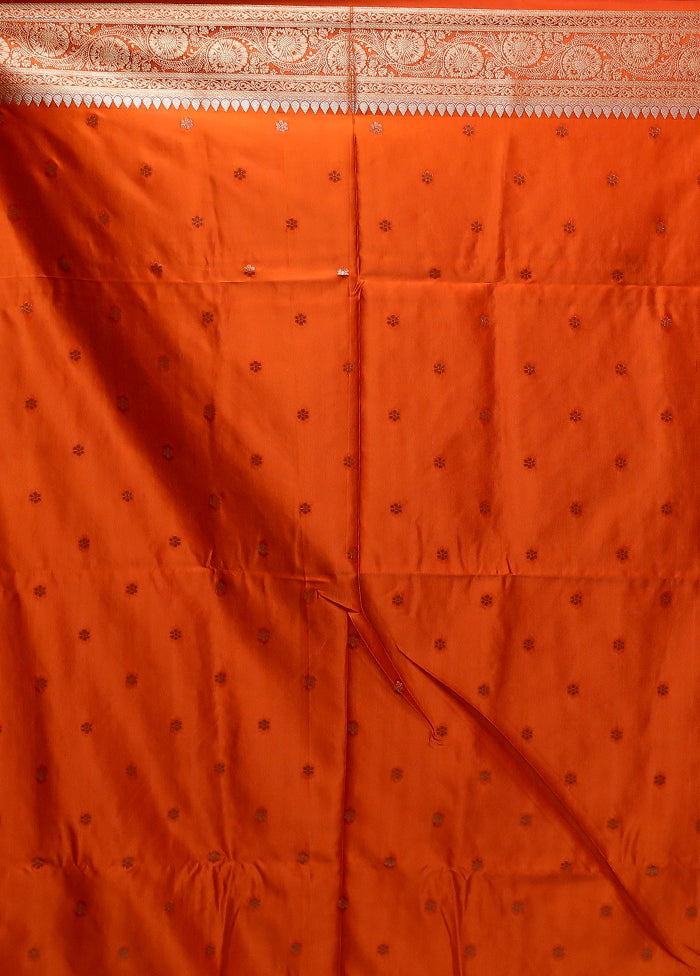 Orange Dupion Silk Saree With Blouse Piece