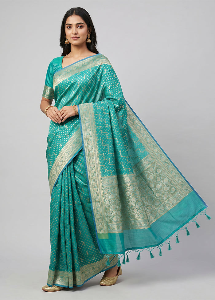Blue Kora Silk Saree With Blouse Piece
