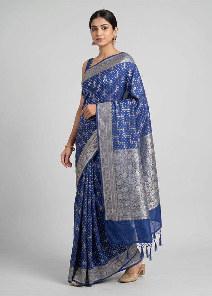 Blue Kora Silk Saree With Blouse Piece