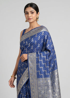 Blue Kora Silk Saree With Blouse Piece