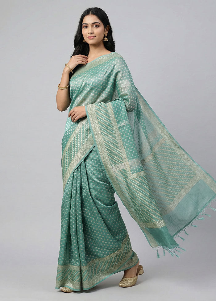 Blue Tissue Silk Saree With Blouse Piece