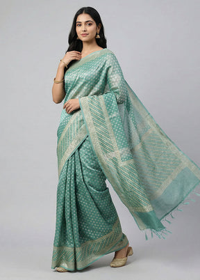 Blue Tissue Silk Saree With Blouse Piece