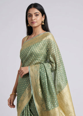 Blue Tissue Silk Saree With Blouse Piece