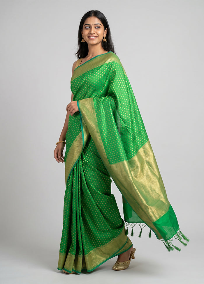 Green Kora Silk Saree With Blouse Piece