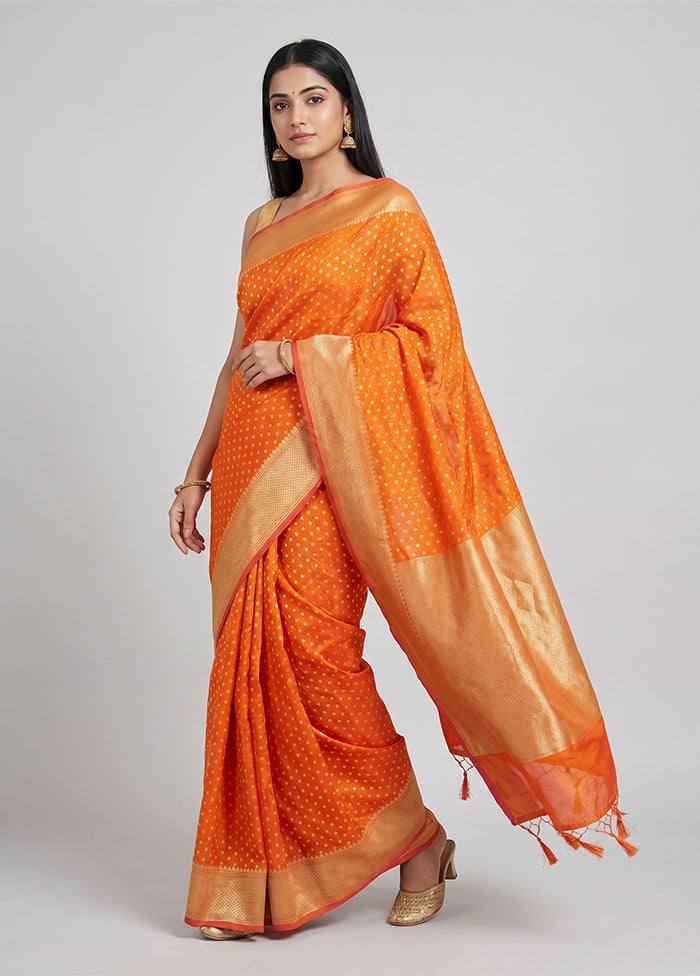 Orange Kora Silk Saree With Blouse Piece