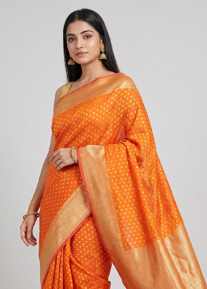 Orange Kora Silk Saree With Blouse Piece