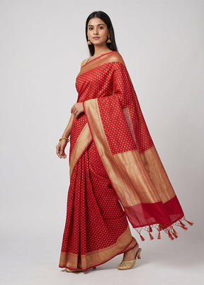 Maroon Kora Silk Saree With Blouse Piece