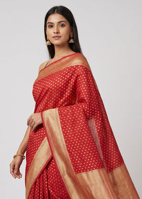 Maroon Kora Silk Saree With Blouse Piece