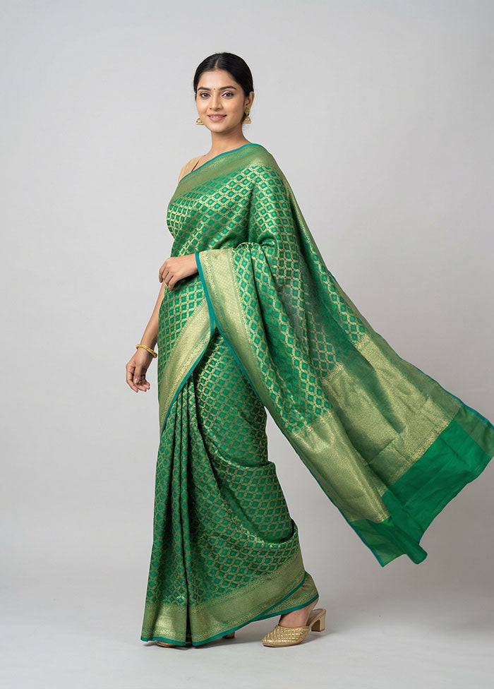 Green Kora Silk Saree With Blouse Piece
