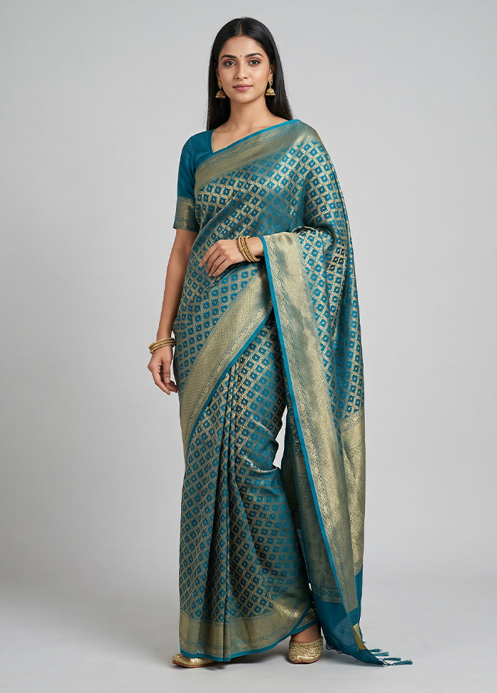 Blue Kora Silk Saree With Blouse Piece
