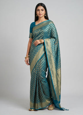 Blue Kora Silk Saree With Blouse Piece