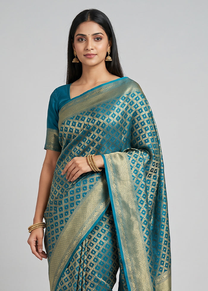 Blue Kora Silk Saree With Blouse Piece