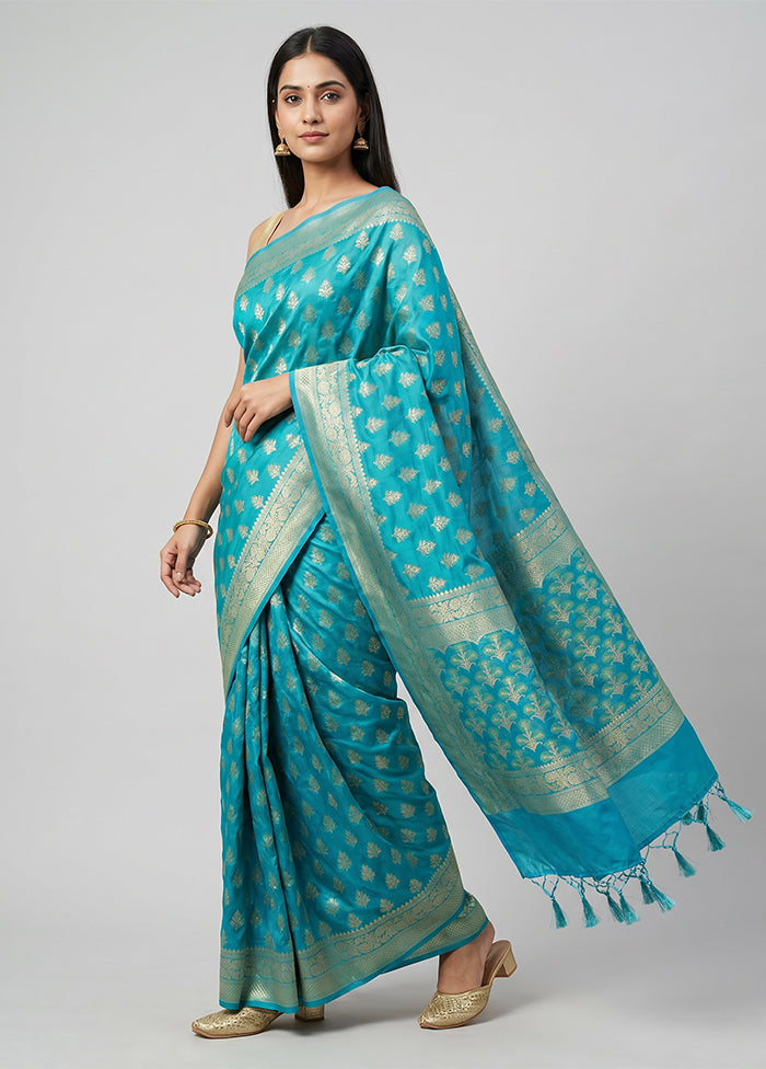 Blue Kora Silk Saree With Blouse Piece