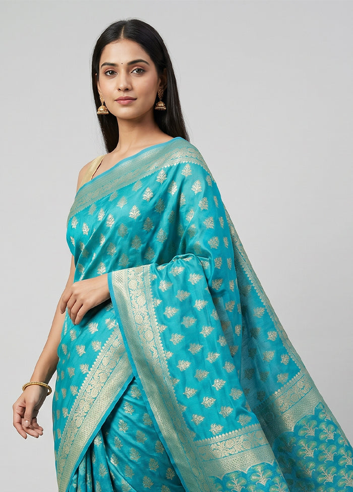 Blue Kora Silk Saree With Blouse Piece