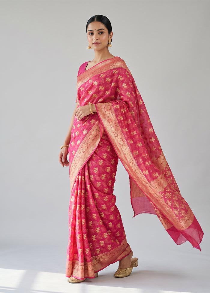 Pink Kora Silk Saree With Blouse Piece