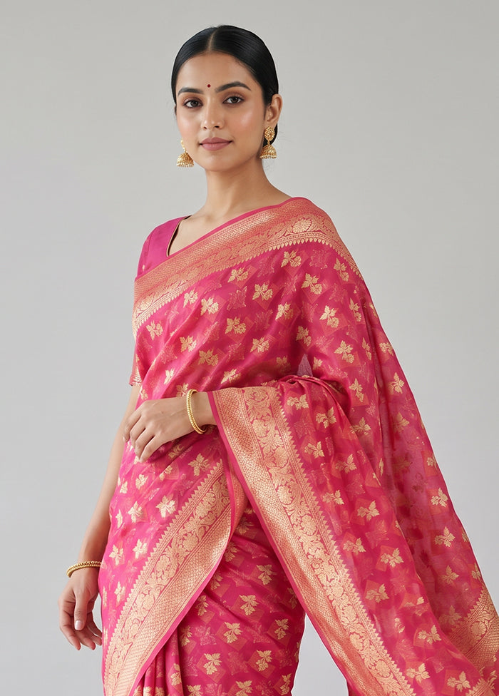 Pink Kora Silk Saree With Blouse Piece