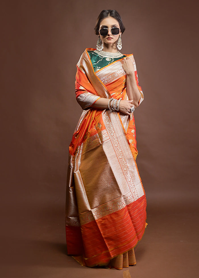 Orange Katan Silk Saree With Blouse Piece