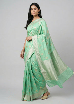 Green Katan Silk Saree With Blouse Piece