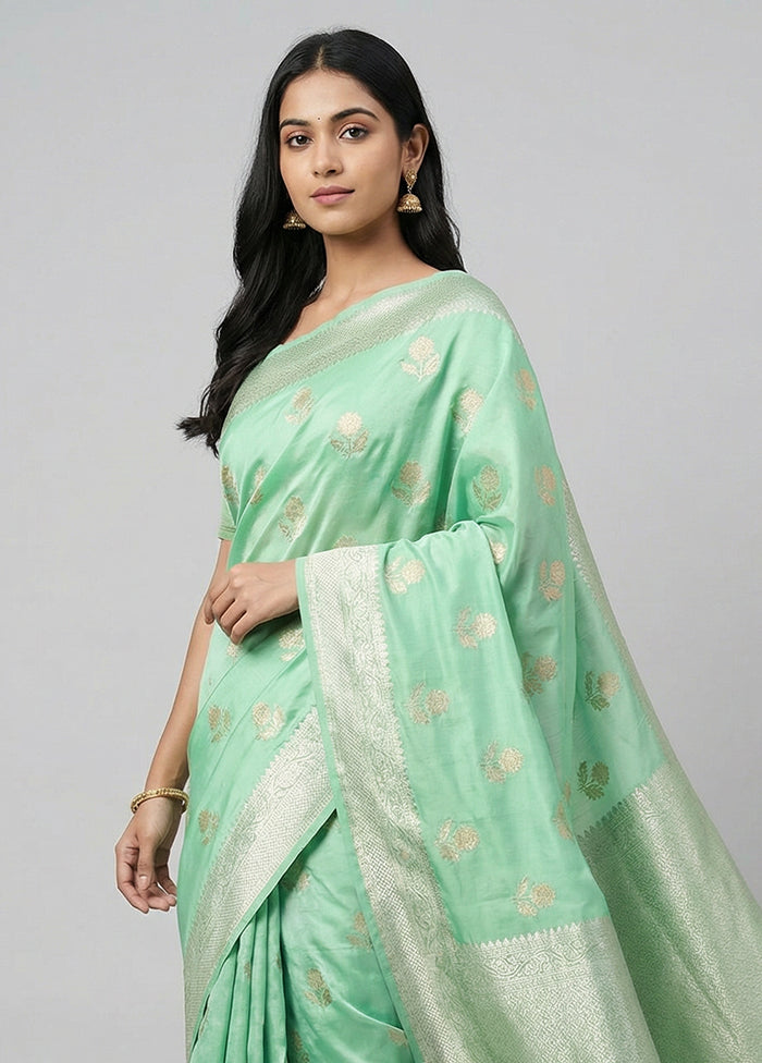 Green Katan Silk Saree With Blouse Piece