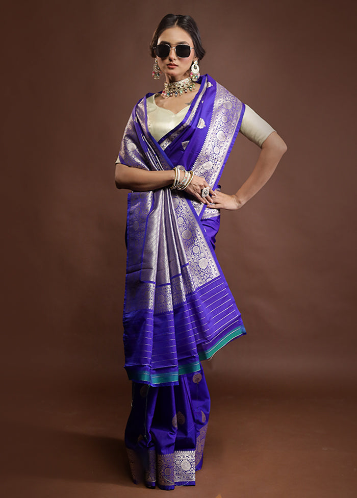 Blue Katan Silk Saree With Blouse Piece
