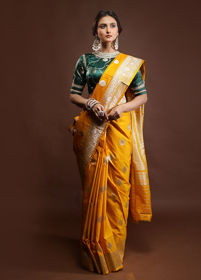 Yellow Katan Silk Saree With Blouse Piece