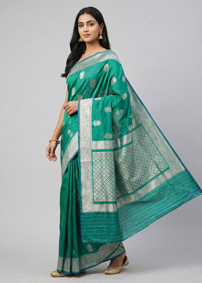 Blue Katan Silk Saree With Blouse Piece
