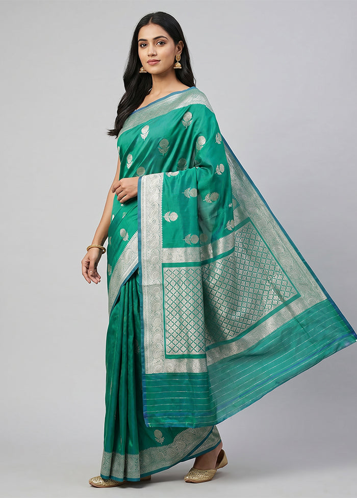 Blue Katan Silk Saree With Blouse Piece