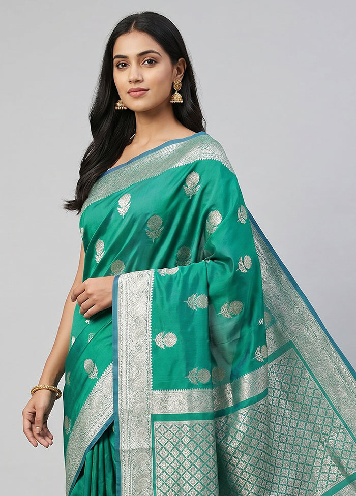 Blue Katan Silk Saree With Blouse Piece