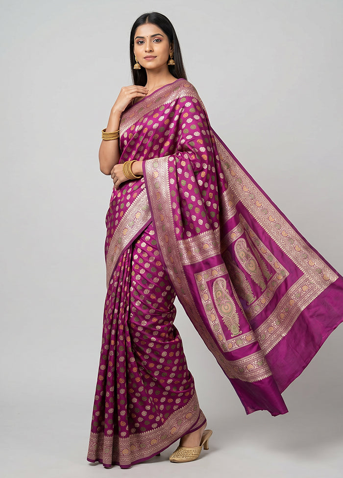 Purple Handloom Katan Pure Silk Saree With Blouse Piece