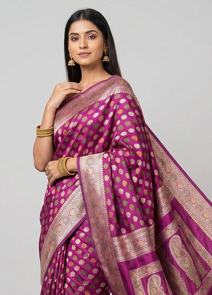 Purple Handloom Katan Pure Silk Saree With Blouse Piece