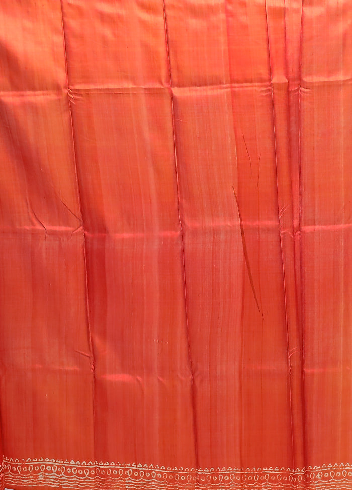 Orange Printed Pure Silk Saree Without Blouse Piece