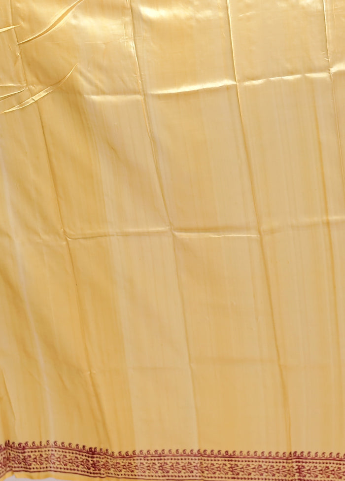 Yellow Printed Pure Silk Saree Without Blouse Piece
