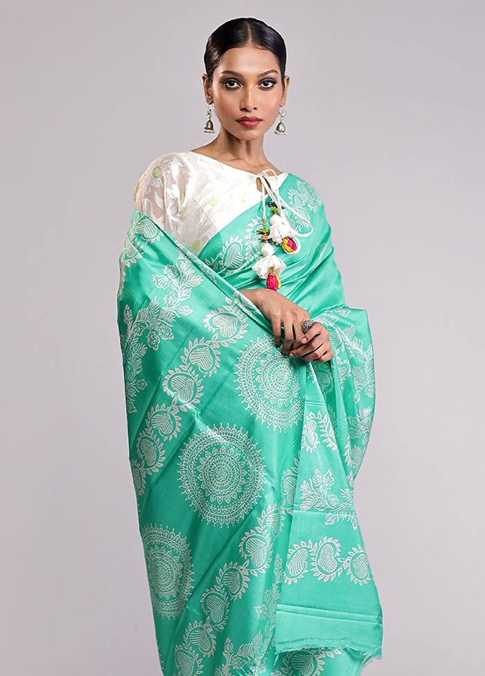 Green Pure Bishnupuri Silk Saree With Blouse Piece