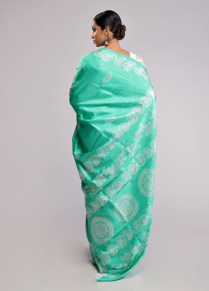 Green Pure Bishnupuri Silk Saree With Blouse Piece