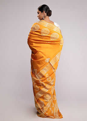 Yellow Printed Pure Silk Saree Without Blouse Piece
