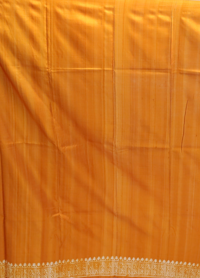 Yellow Printed Pure Silk Saree Without Blouse Piece