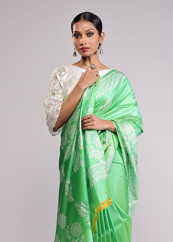 Green Pure Bishnupuri Silk Saree With Blouse Piece