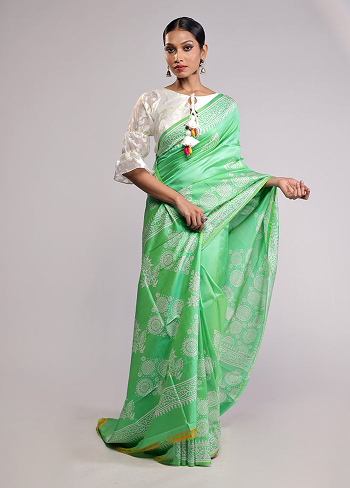Green Pure Bishnupuri Silk Saree With Blouse Piece