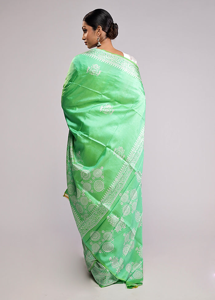 Green Pure Bishnupuri Silk Saree With Blouse Piece