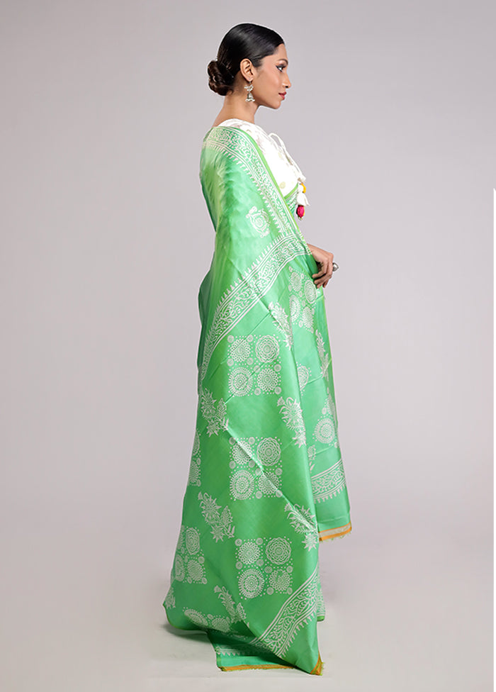 Green Pure Bishnupuri Silk Saree With Blouse Piece
