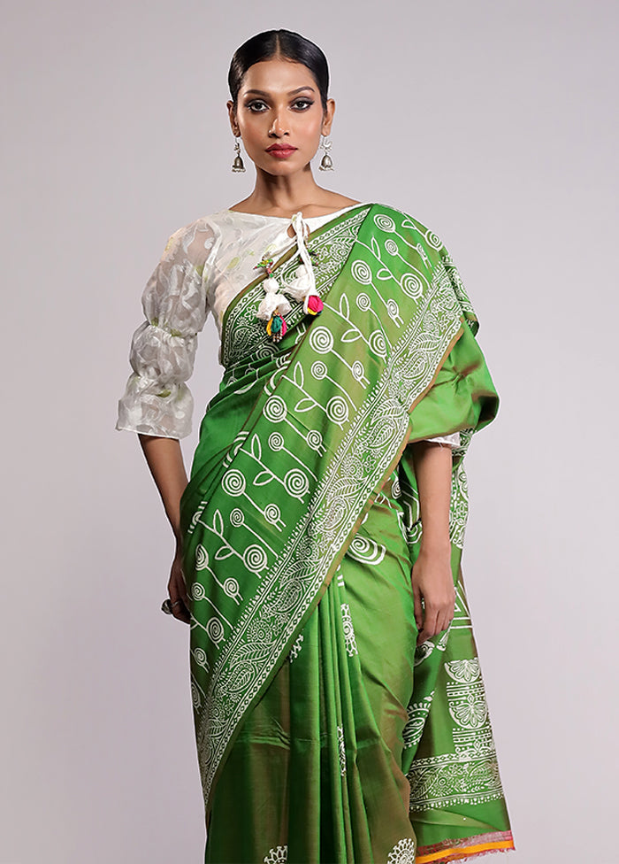 Green Pure Bishnupuri Silk Saree With Blouse Piece