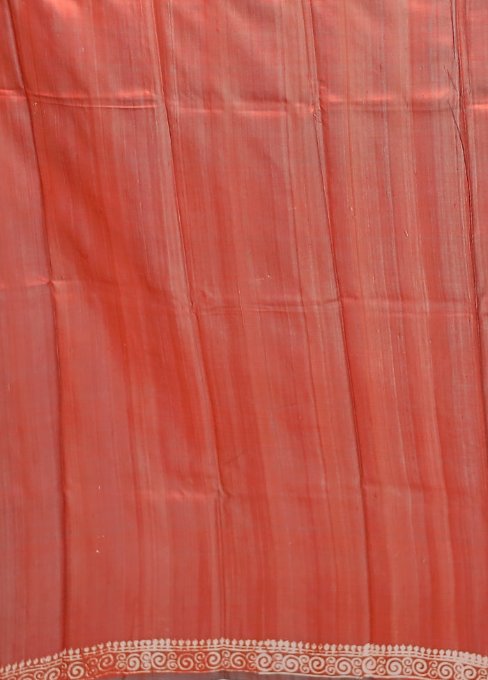 Orange Printed Pure Silk Saree With Blouse Piece