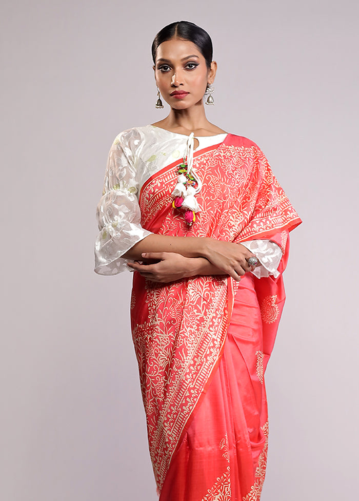 Pink Pure Bishnupuri Silk Saree With Blouse Piece
