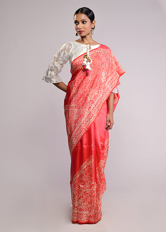 Pink Pure Bishnupuri Silk Saree With Blouse Piece